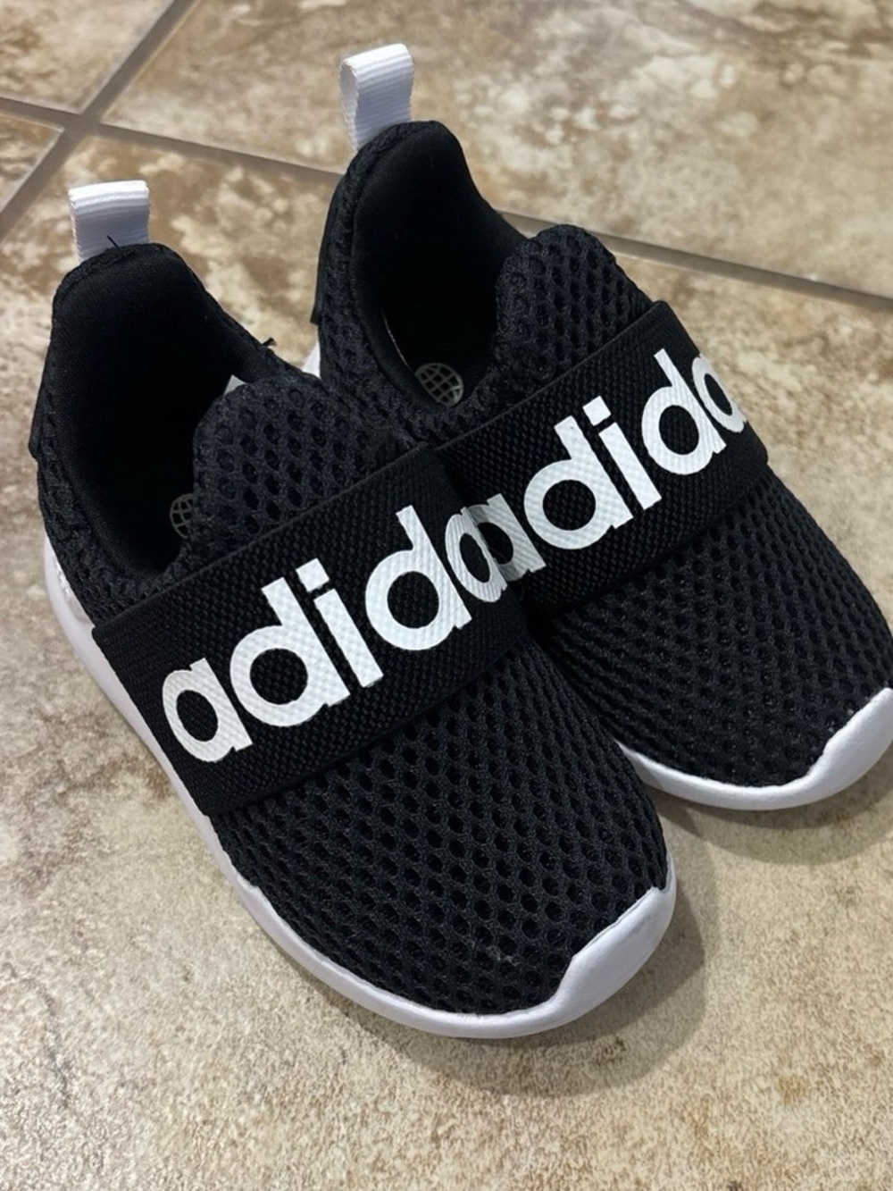 Adidas Little Kids Infant Sz 5 Classic Black/White Mesh Sneaker Shoe Slip On Low